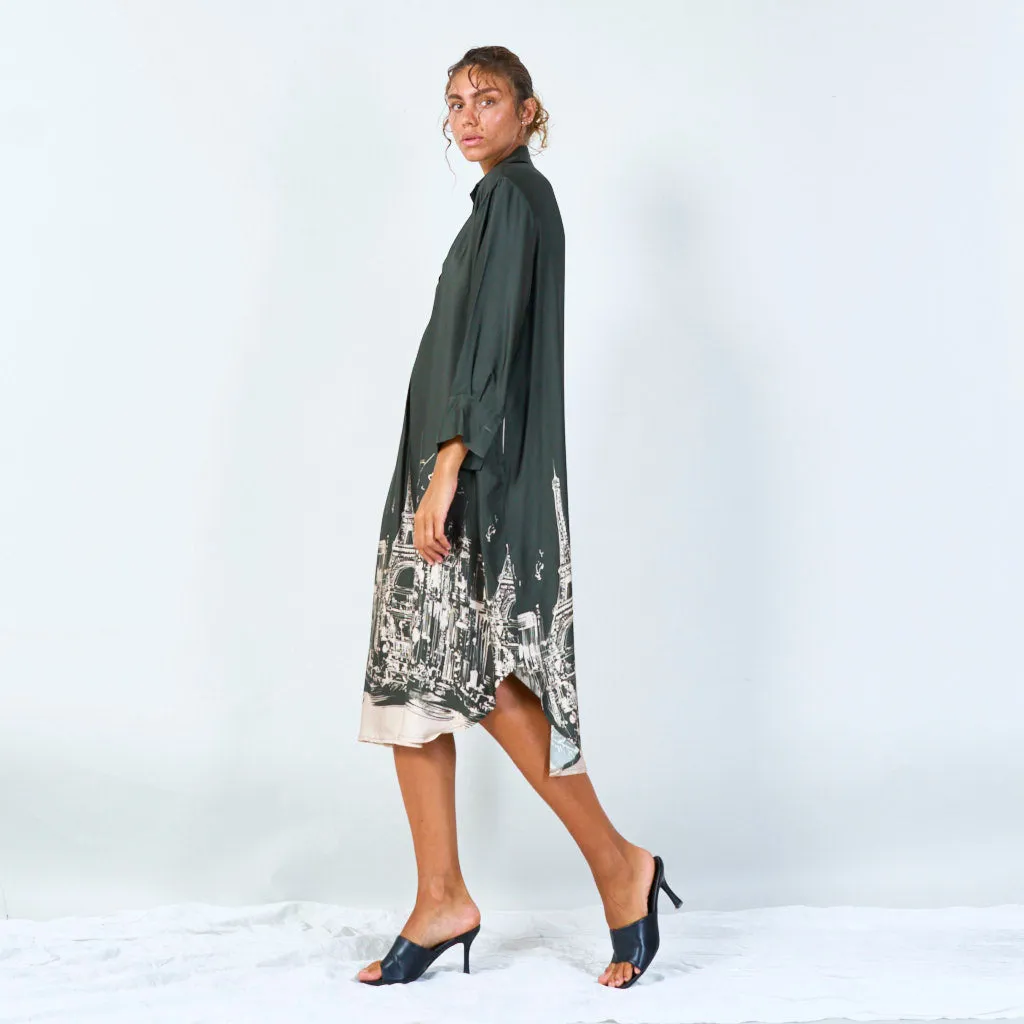 Cityscape print oversized shirt dress wholesale