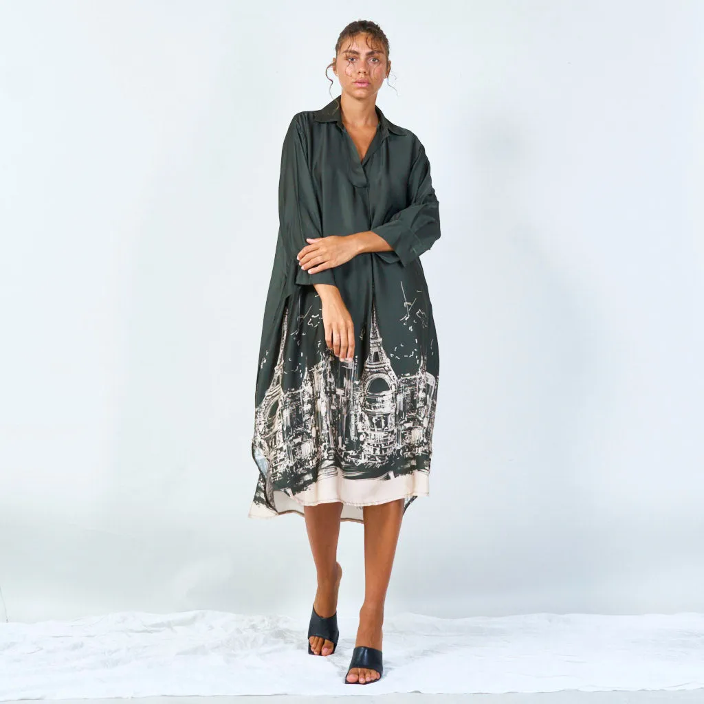 Cityscape print oversized shirt dress wholesale