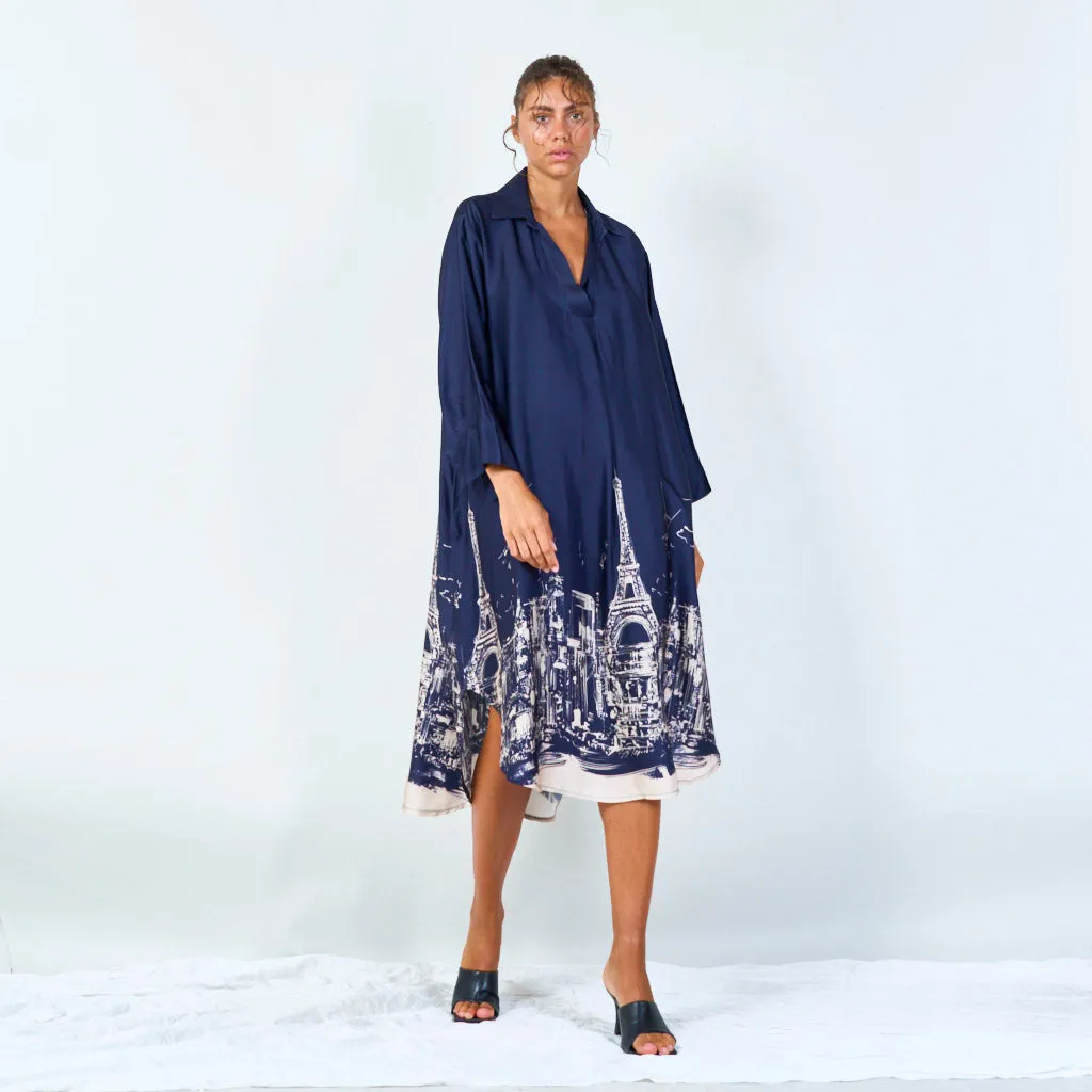 Cityscape print oversized shirt dress wholesale