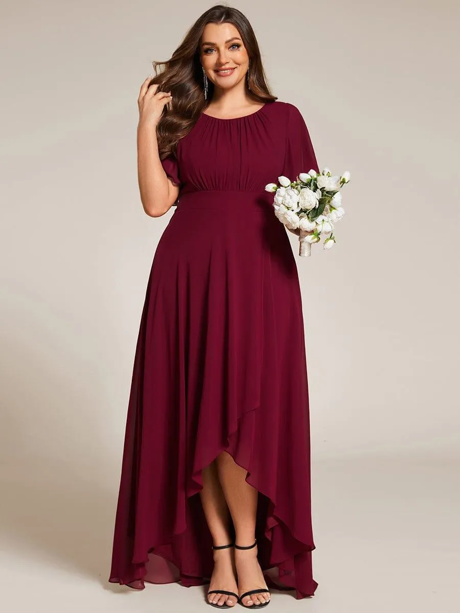 Claire | Plus Size Asymmetric Hem Short Sleeve Round Neckline Chiffon Bridesmaid Dress