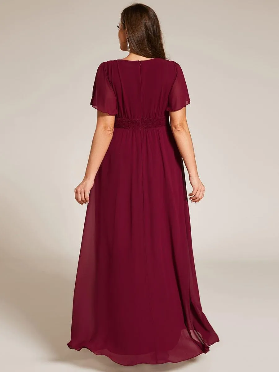 Claire | Plus Size Asymmetric Hem Short Sleeve Round Neckline Chiffon Bridesmaid Dress