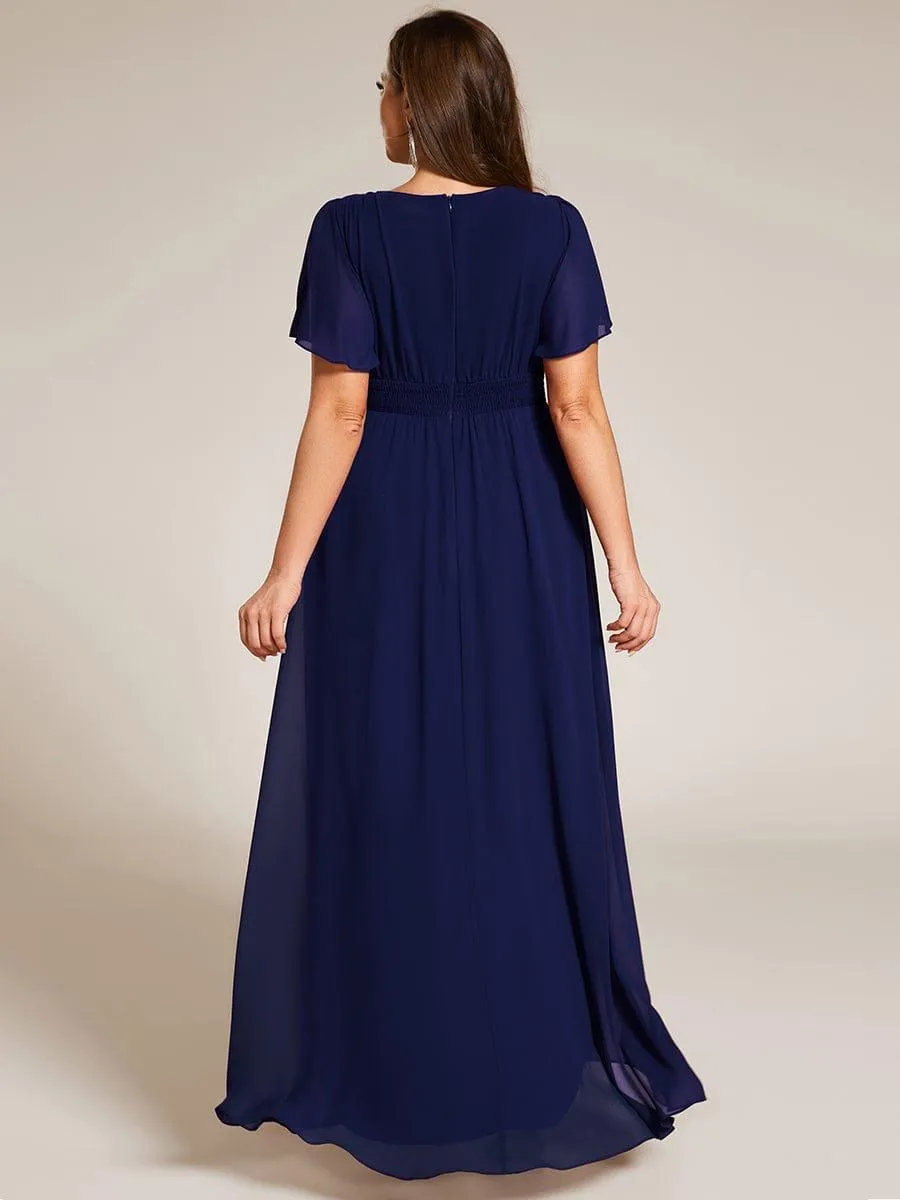 Claire | Plus Size Asymmetric Hem Short Sleeve Round Neckline Chiffon Bridesmaid Dress
