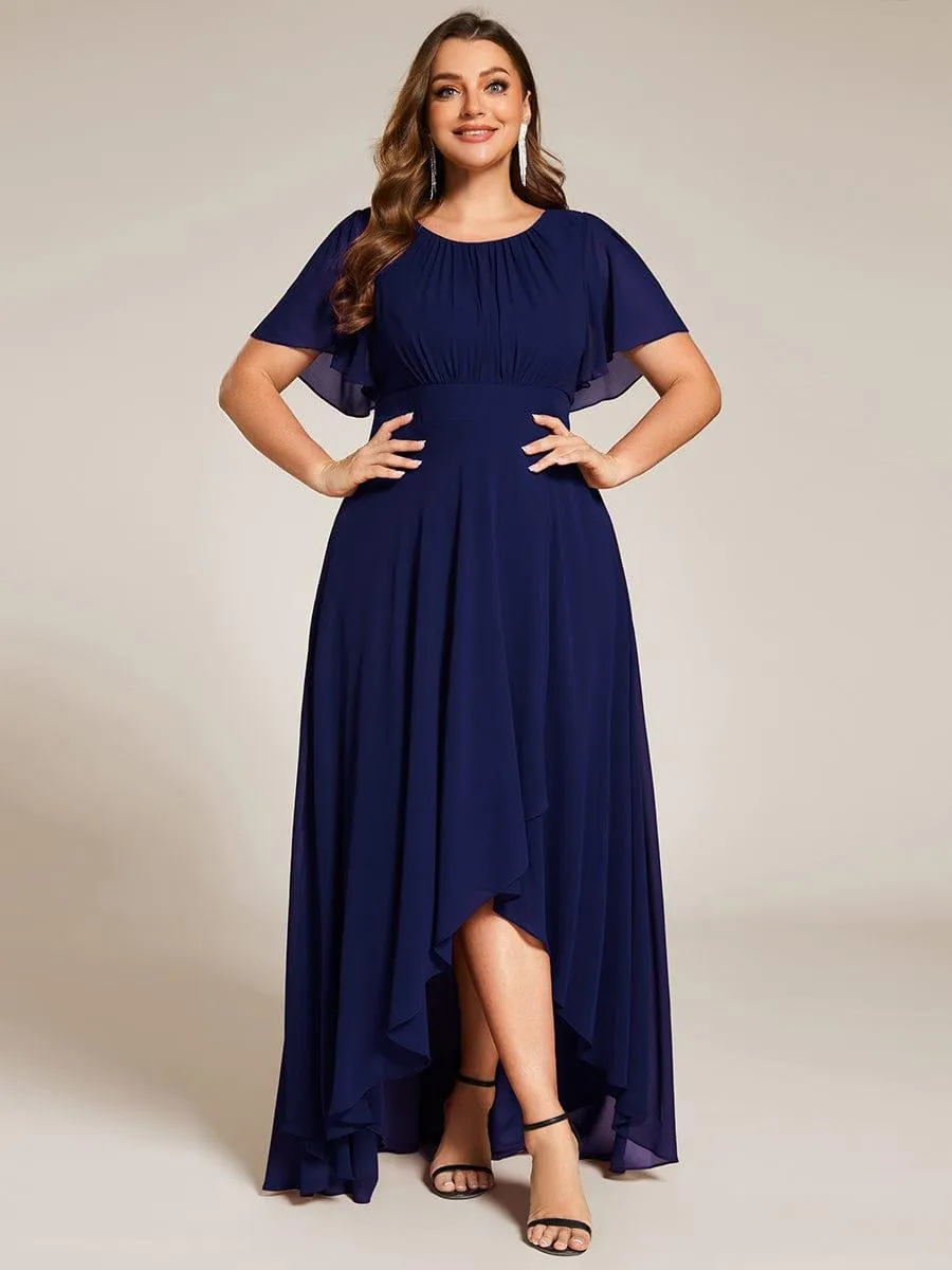 Claire | Plus Size Asymmetric Hem Short Sleeve Round Neckline Chiffon Bridesmaid Dress