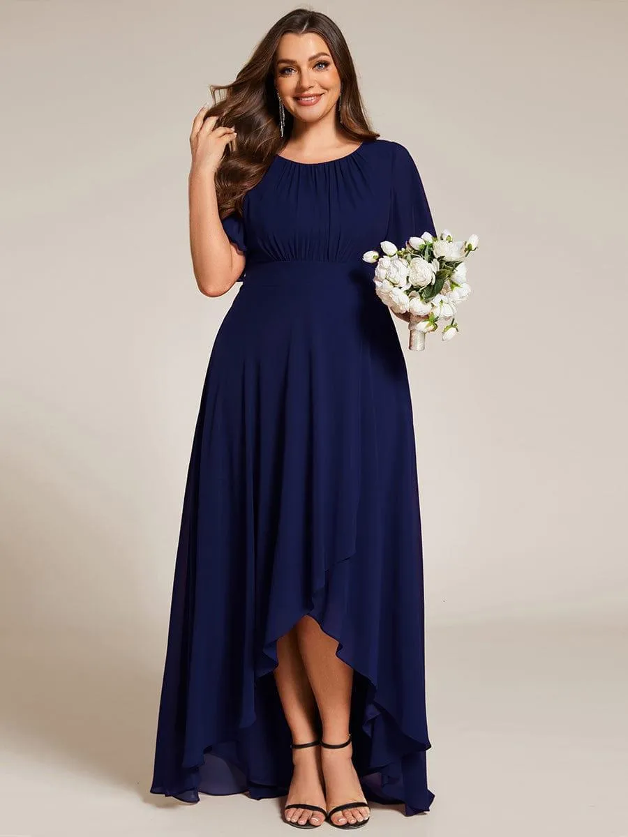Claire | Plus Size Asymmetric Hem Short Sleeve Round Neckline Chiffon Bridesmaid Dress