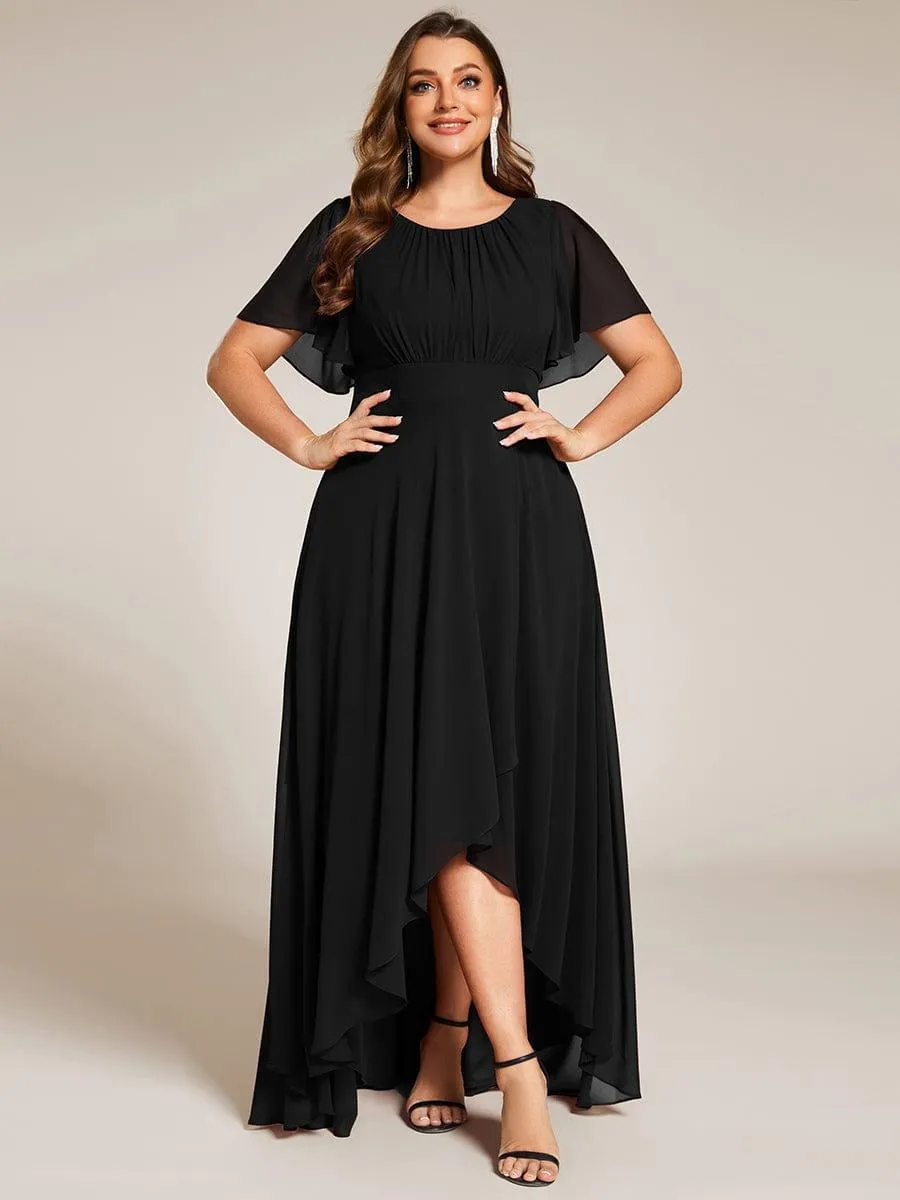 Claire | Plus Size Asymmetric Hem Short Sleeve Round Neckline Chiffon Bridesmaid Dress
