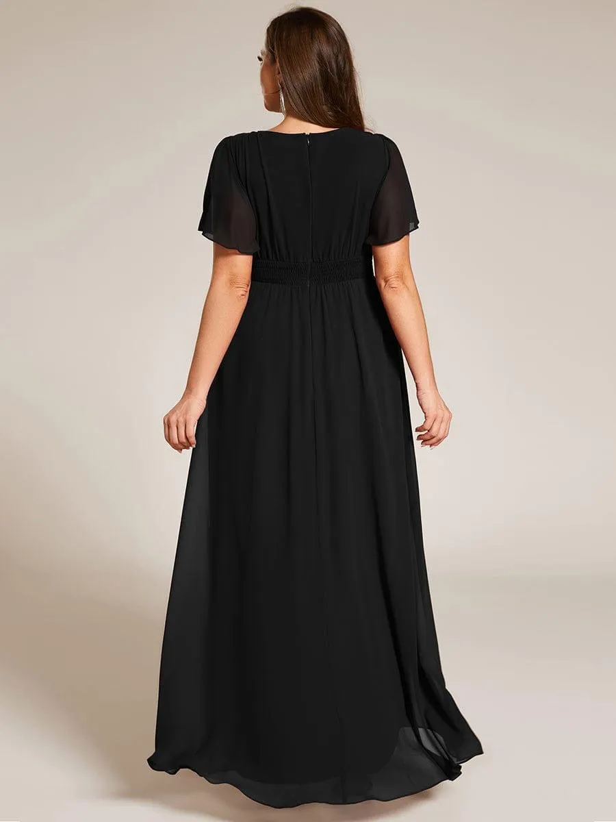 Claire | Plus Size Asymmetric Hem Short Sleeve Round Neckline Chiffon Bridesmaid Dress