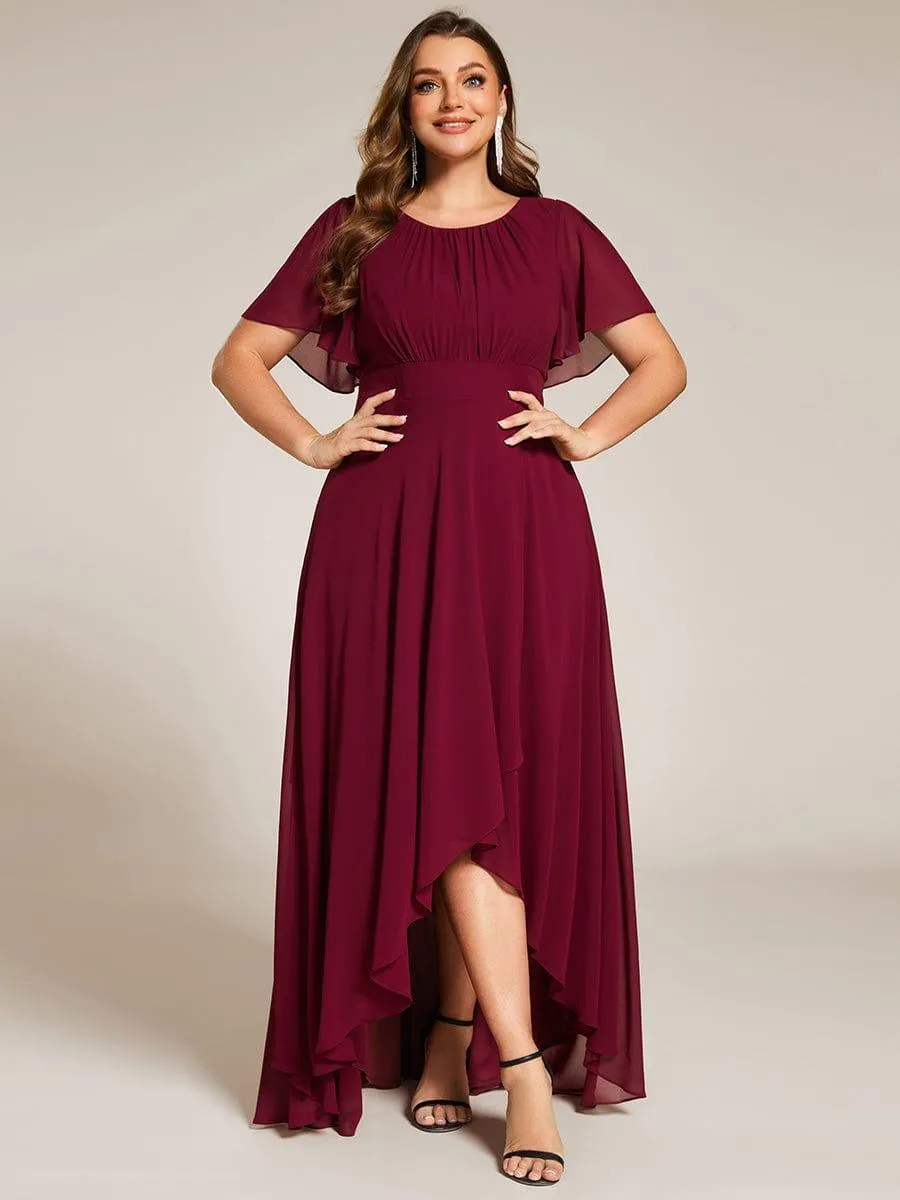 Claire | Plus Size Asymmetric Hem Short Sleeve Round Neckline Chiffon Bridesmaid Dress