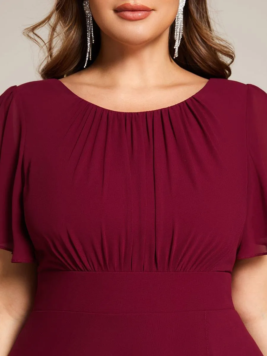 Claire | Plus Size Asymmetric Hem Short Sleeve Round Neckline Chiffon Bridesmaid Dress