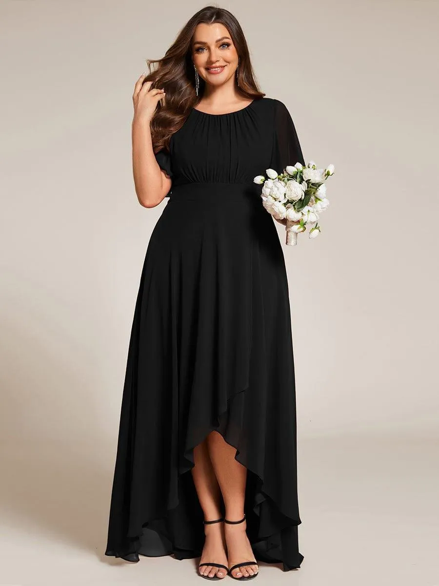Claire | Plus Size Asymmetric Hem Short Sleeve Round Neckline Chiffon Bridesmaid Dress