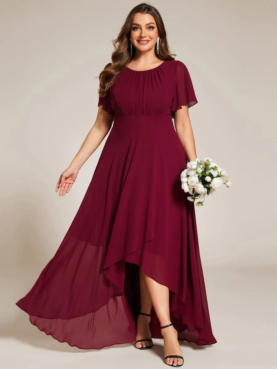 Claire | Plus Size Asymmetric Hem Short Sleeve Round Neckline Chiffon Bridesmaid Dress