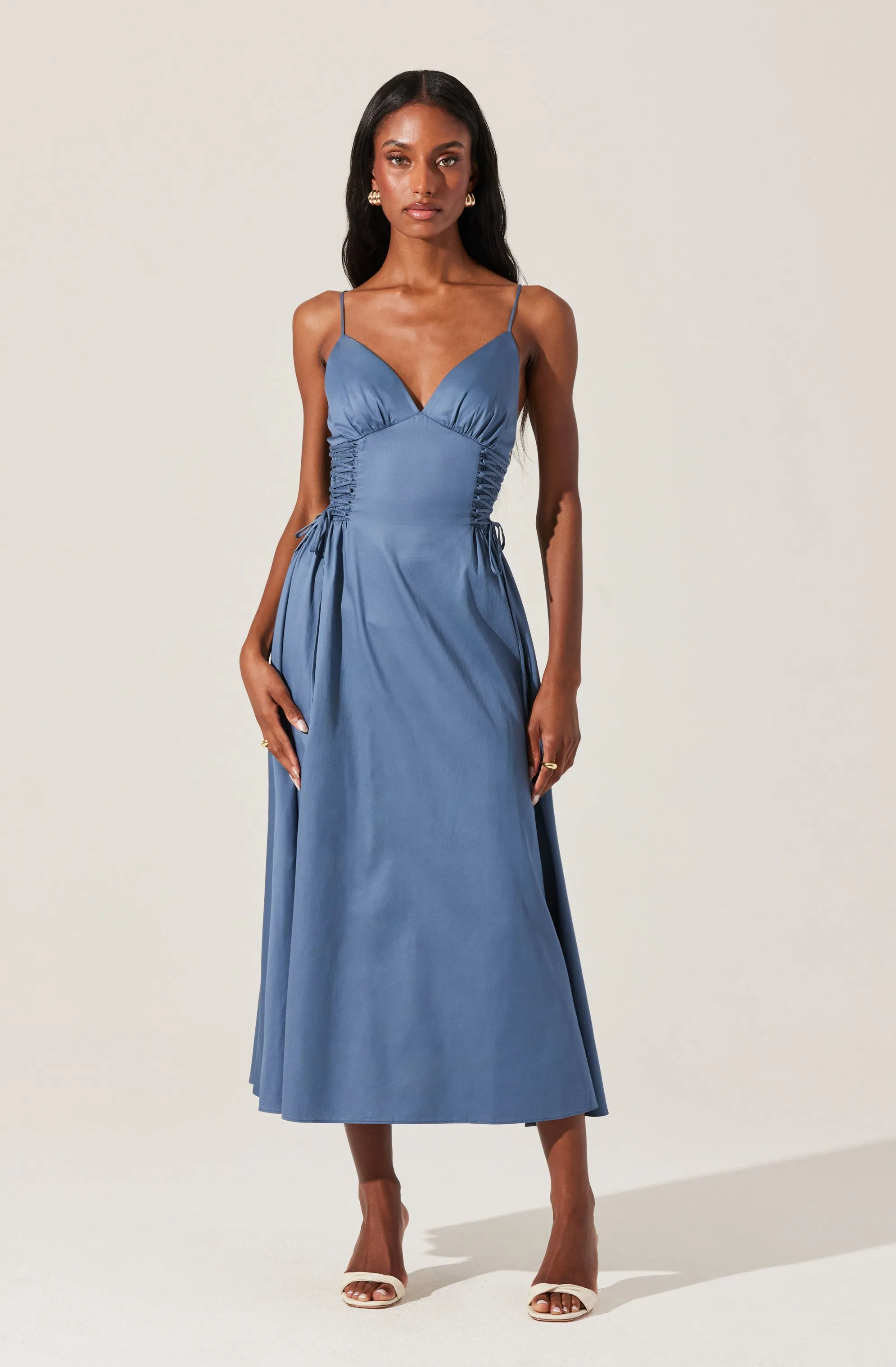 Corset Side Lace-up Poplin Dress