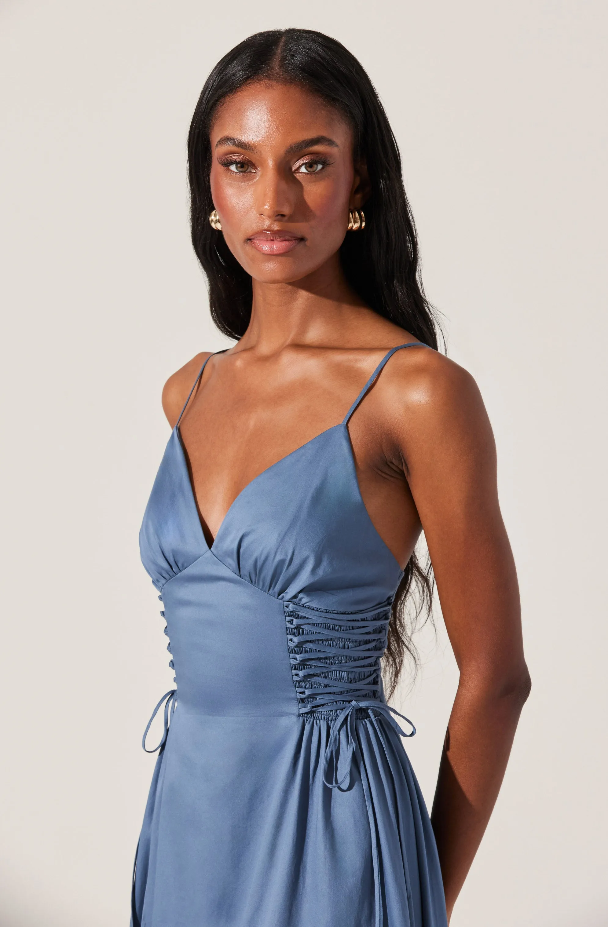 Corset Side Lace-up Poplin Dress