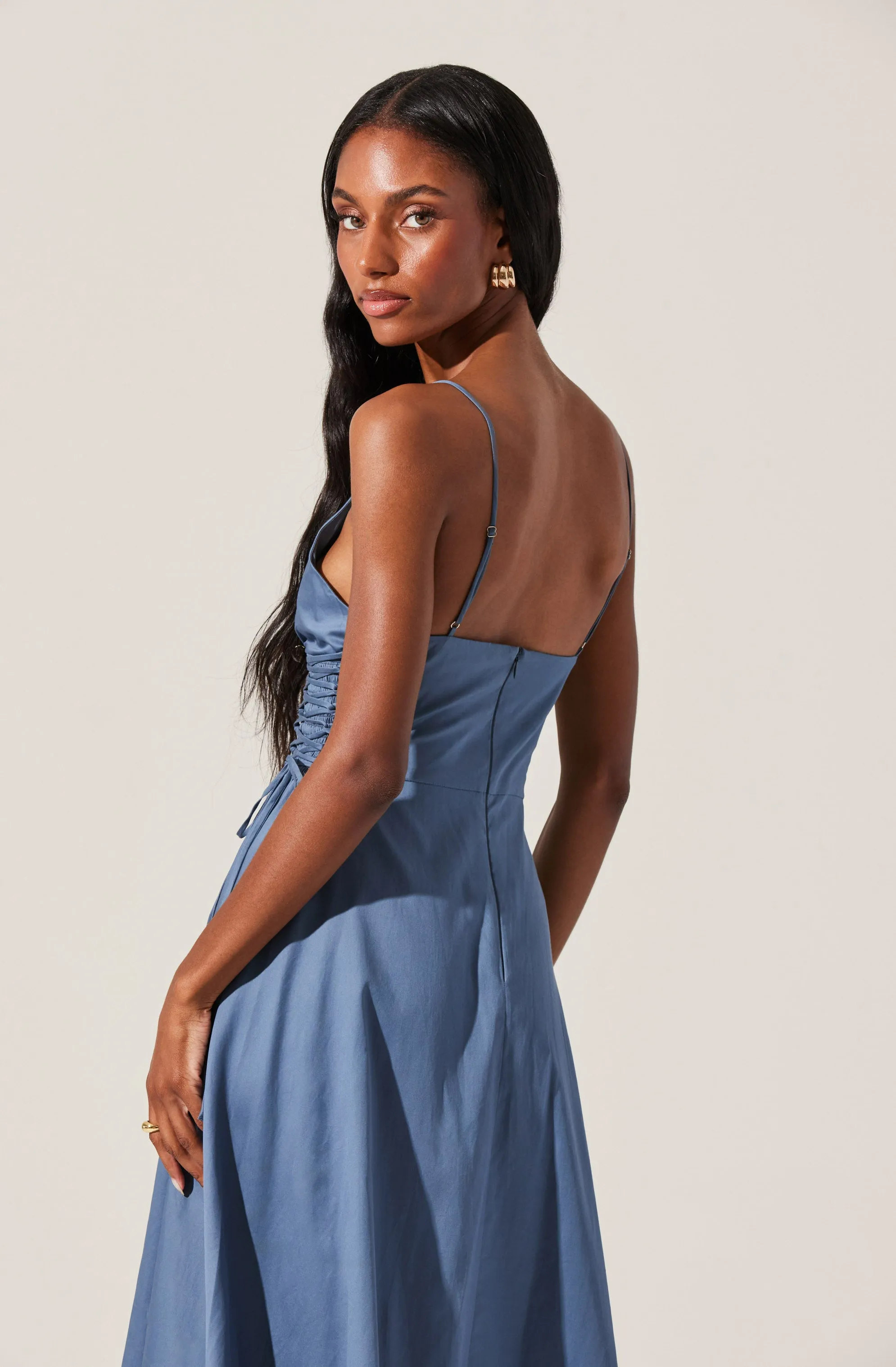 Corset Side Lace-up Poplin Dress