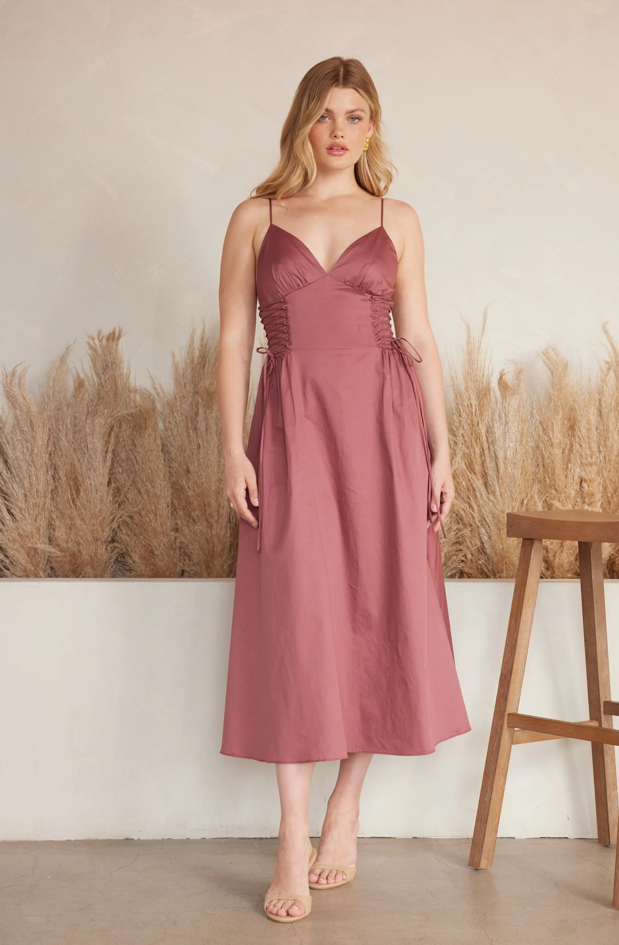 Corset Side Lace-up Poplin Dress