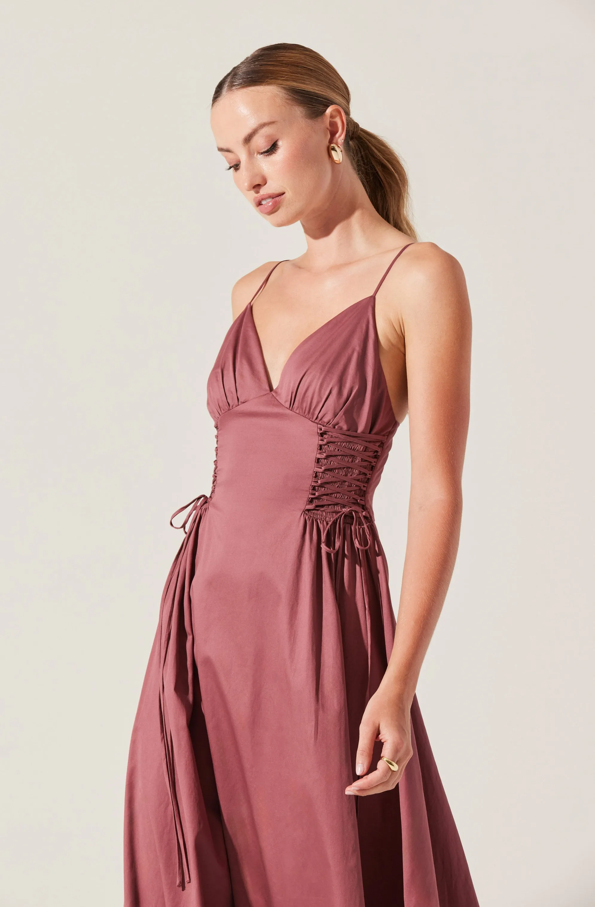 Corset Side Lace-up Poplin Dress