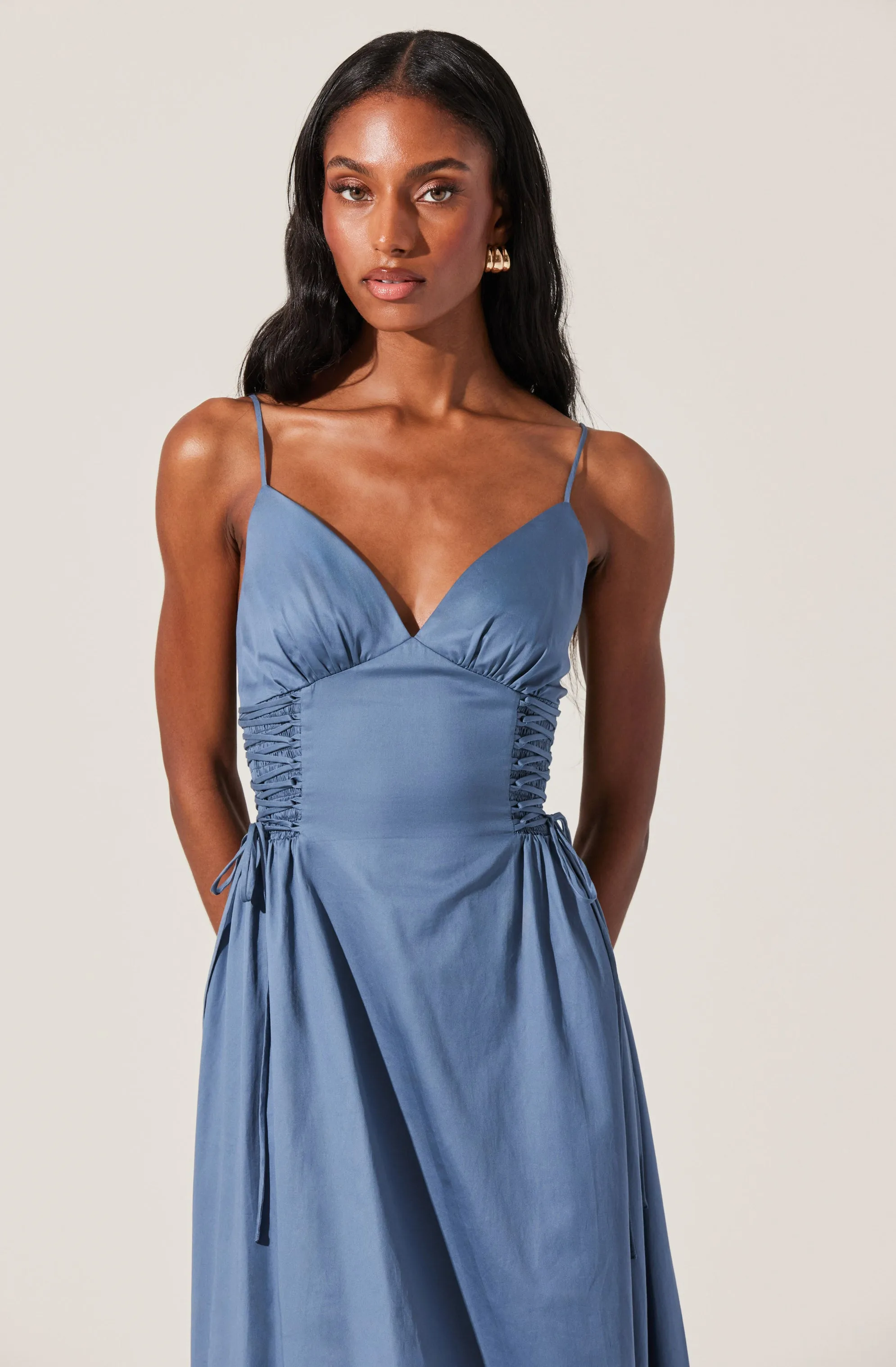 Corset Side Lace-up Poplin Dress