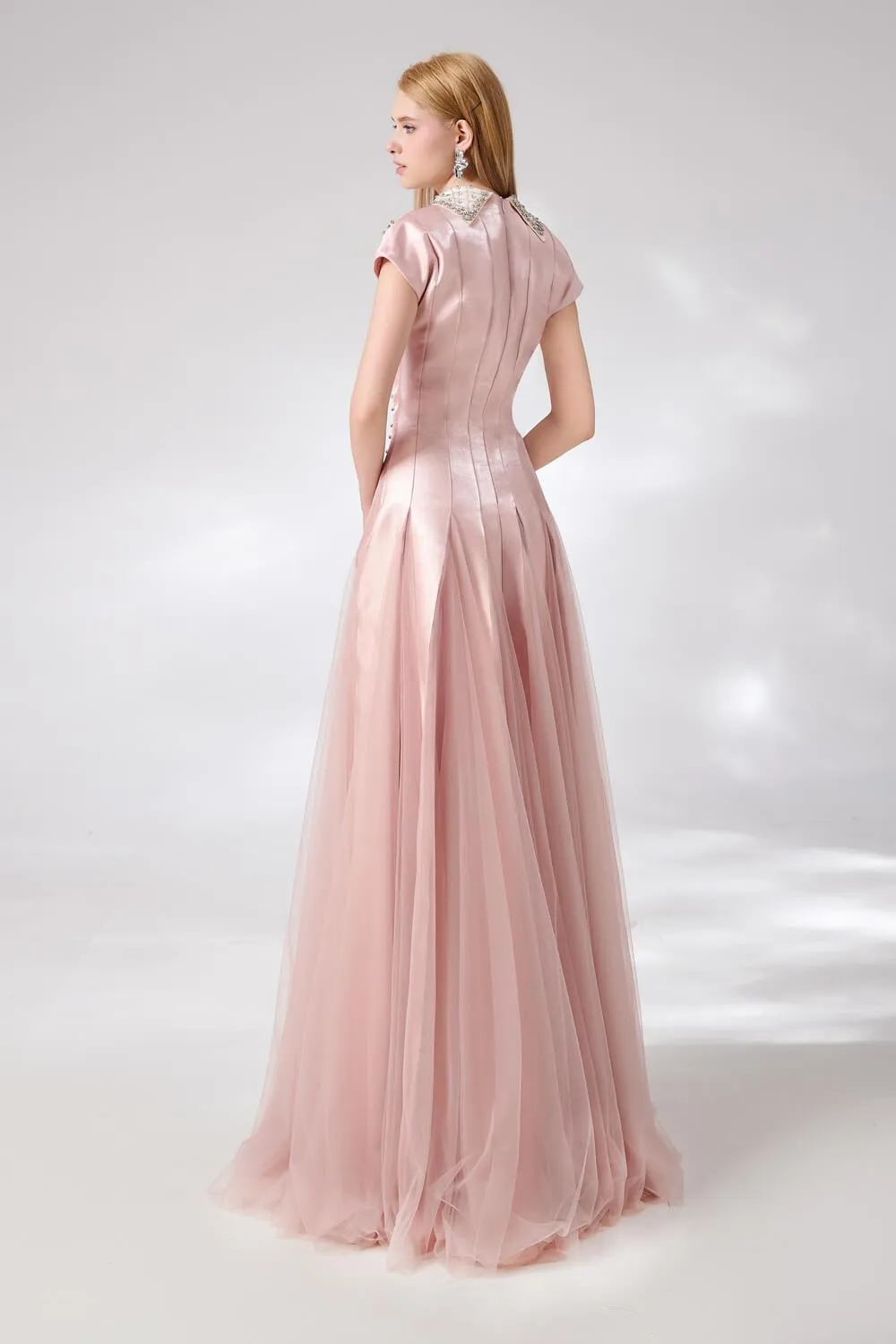 Crane Gored Stone Mesh Silk Floor Length Dress