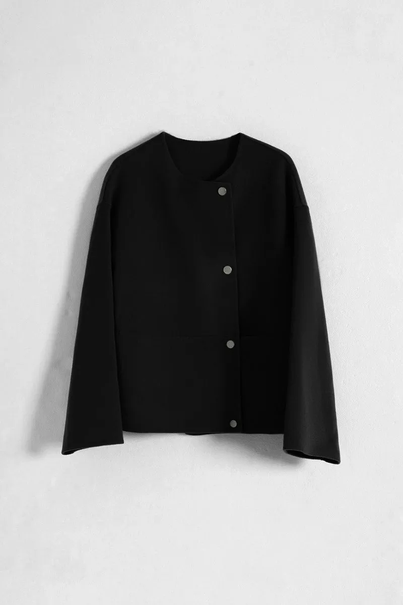 Cropped Asymmetric Collarless Double-Faced Wool Jacket
