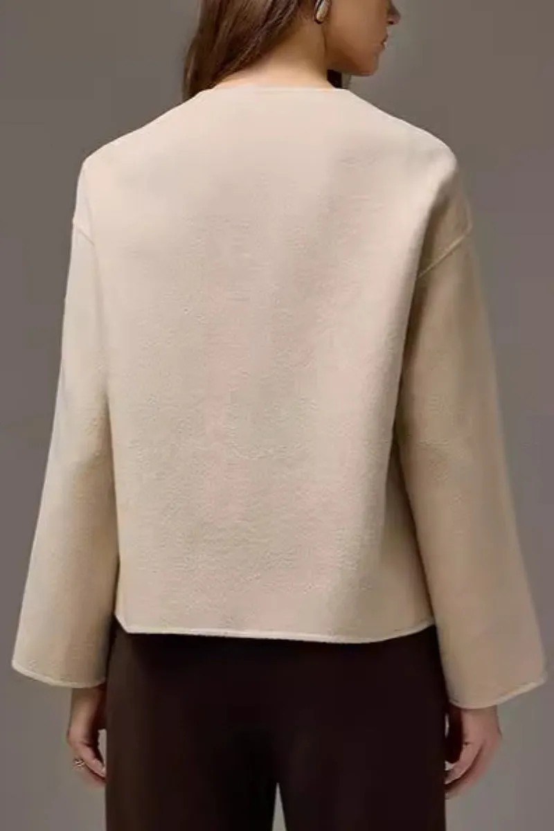 Cropped Asymmetric Collarless Double-Faced Wool Jacket
