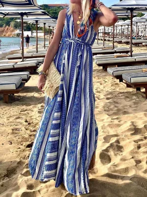 Deep V-Neck Sleeveless Maxi Dresses for Vacation