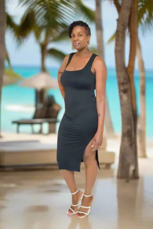 Double Layer Square Neck Midi Dress