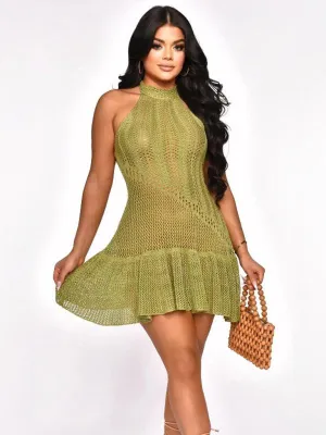 Elegant Backless Halterneck Knit Dress for Effortless Style