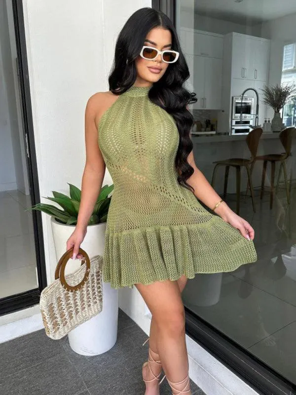 Elegant Backless Halterneck Knit Dress for Effortless Style