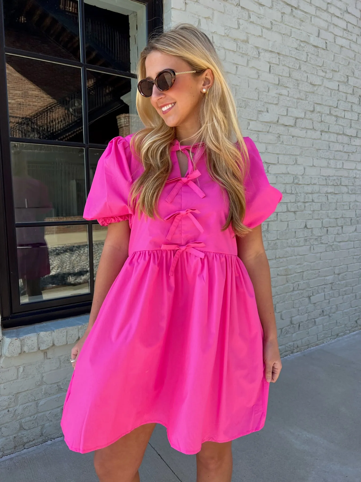 Entro | Haven Bubble Sleeve Mini Dress Hot Pink
