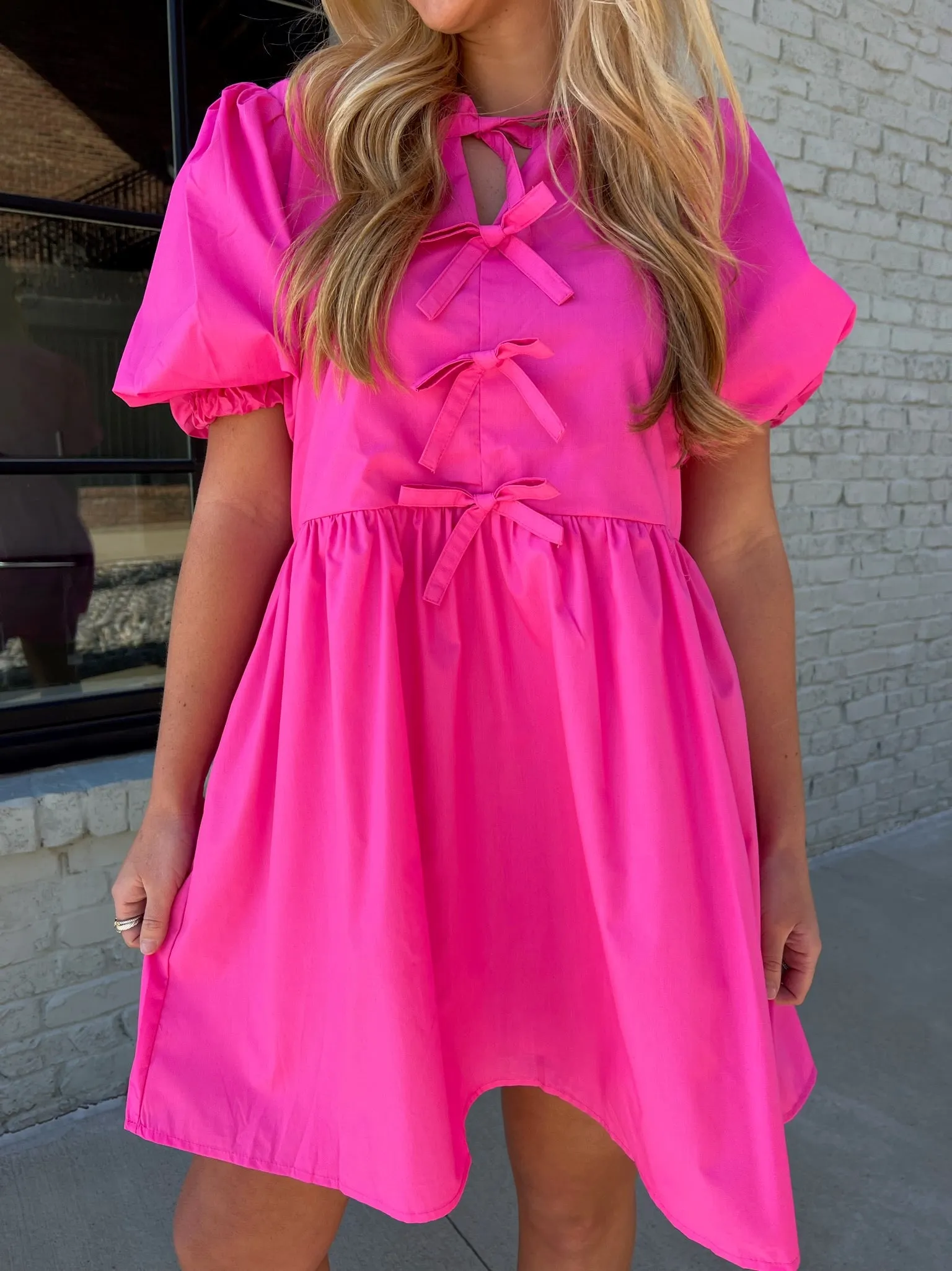 Entro | Haven Bubble Sleeve Mini Dress Hot Pink