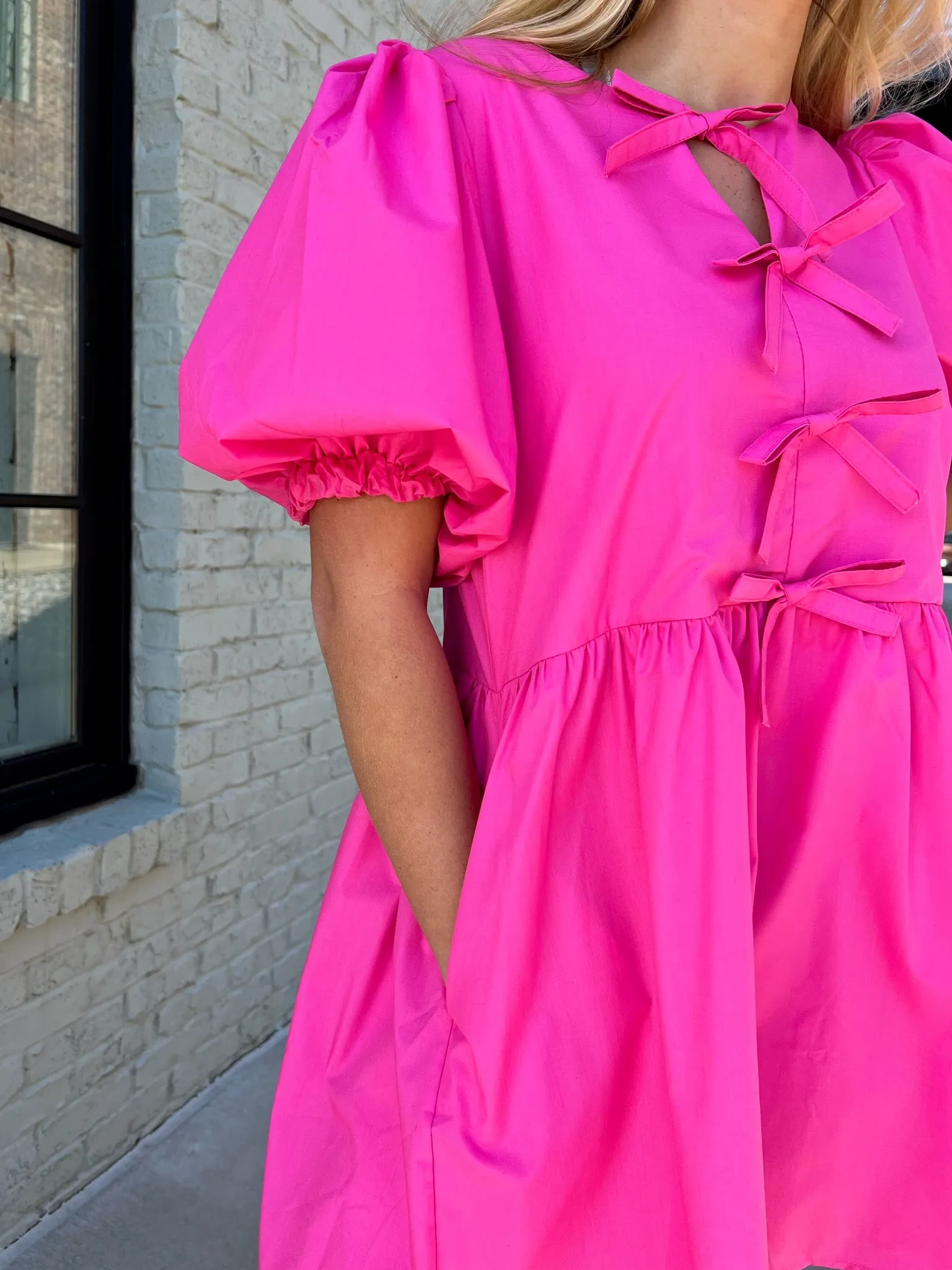 Entro | Haven Bubble Sleeve Mini Dress Hot Pink