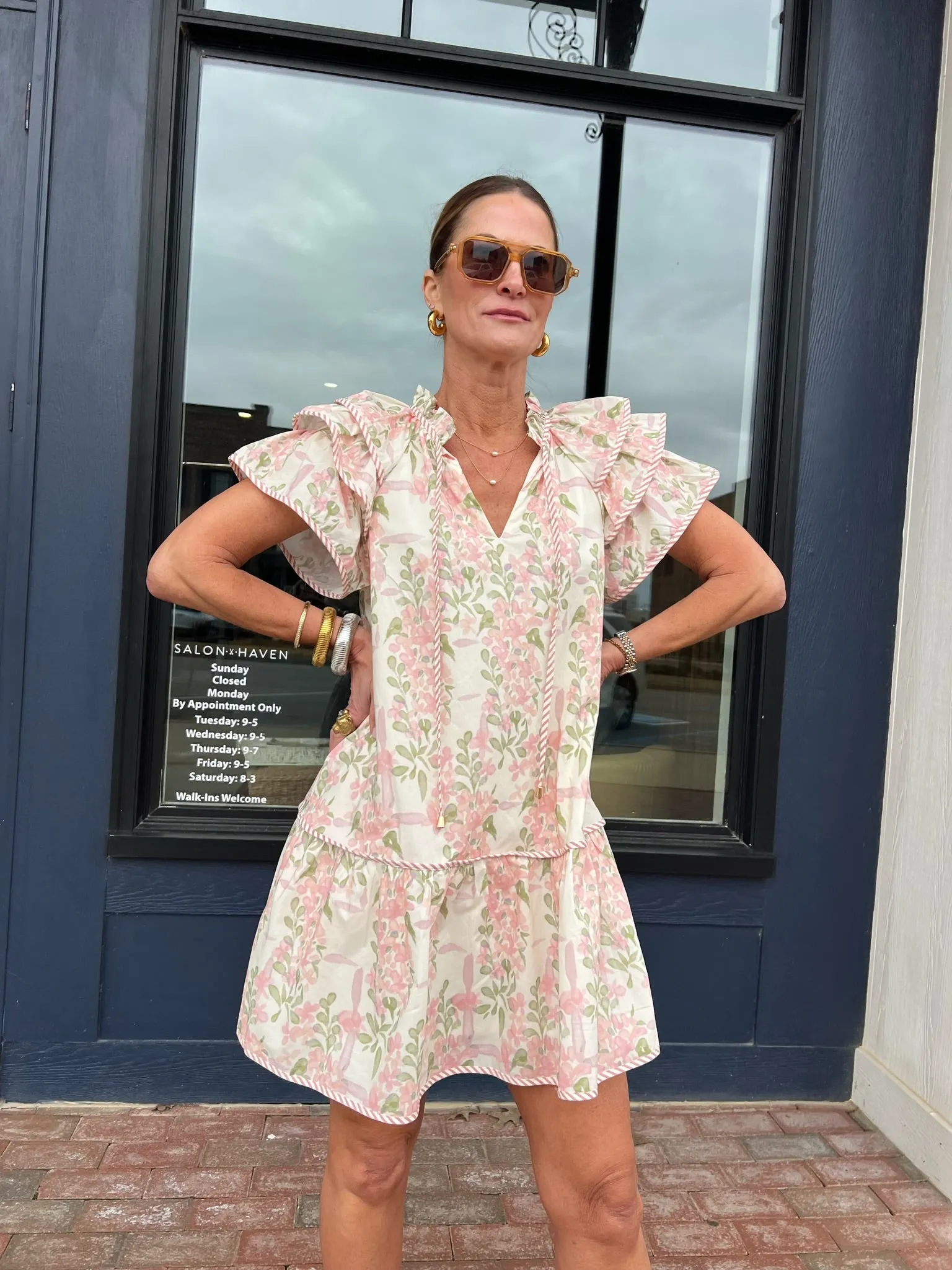 Entro | Juno Floral Ruffle Sleeves Dress Pink