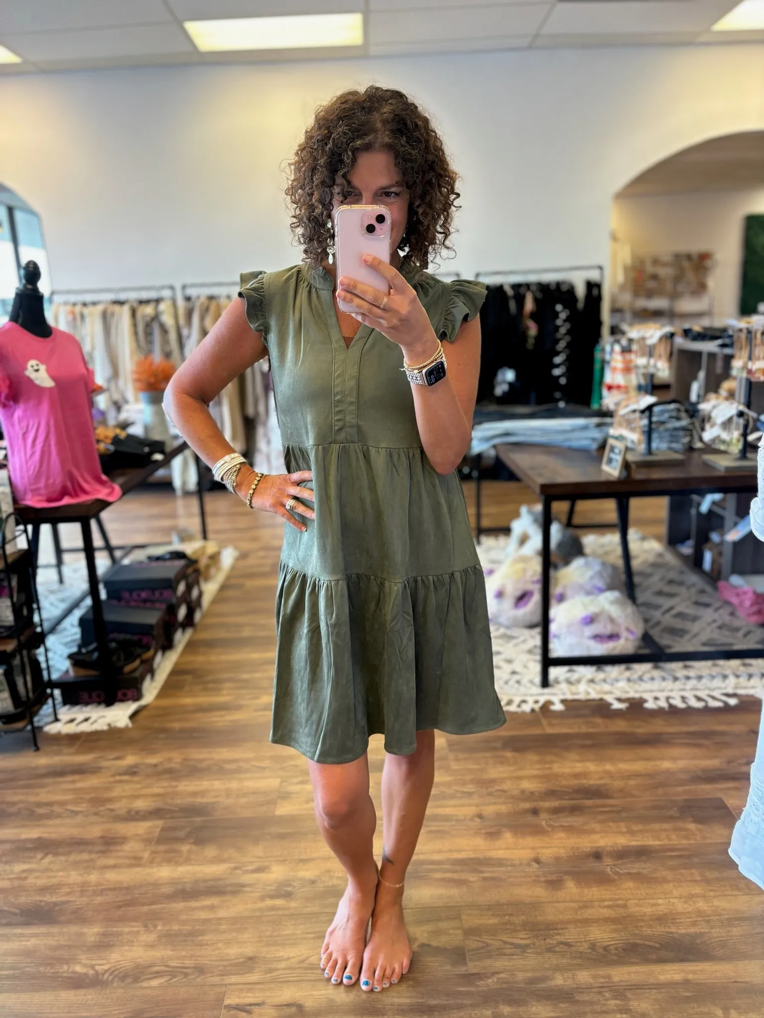 Faux Suede Tiered Mini Dress