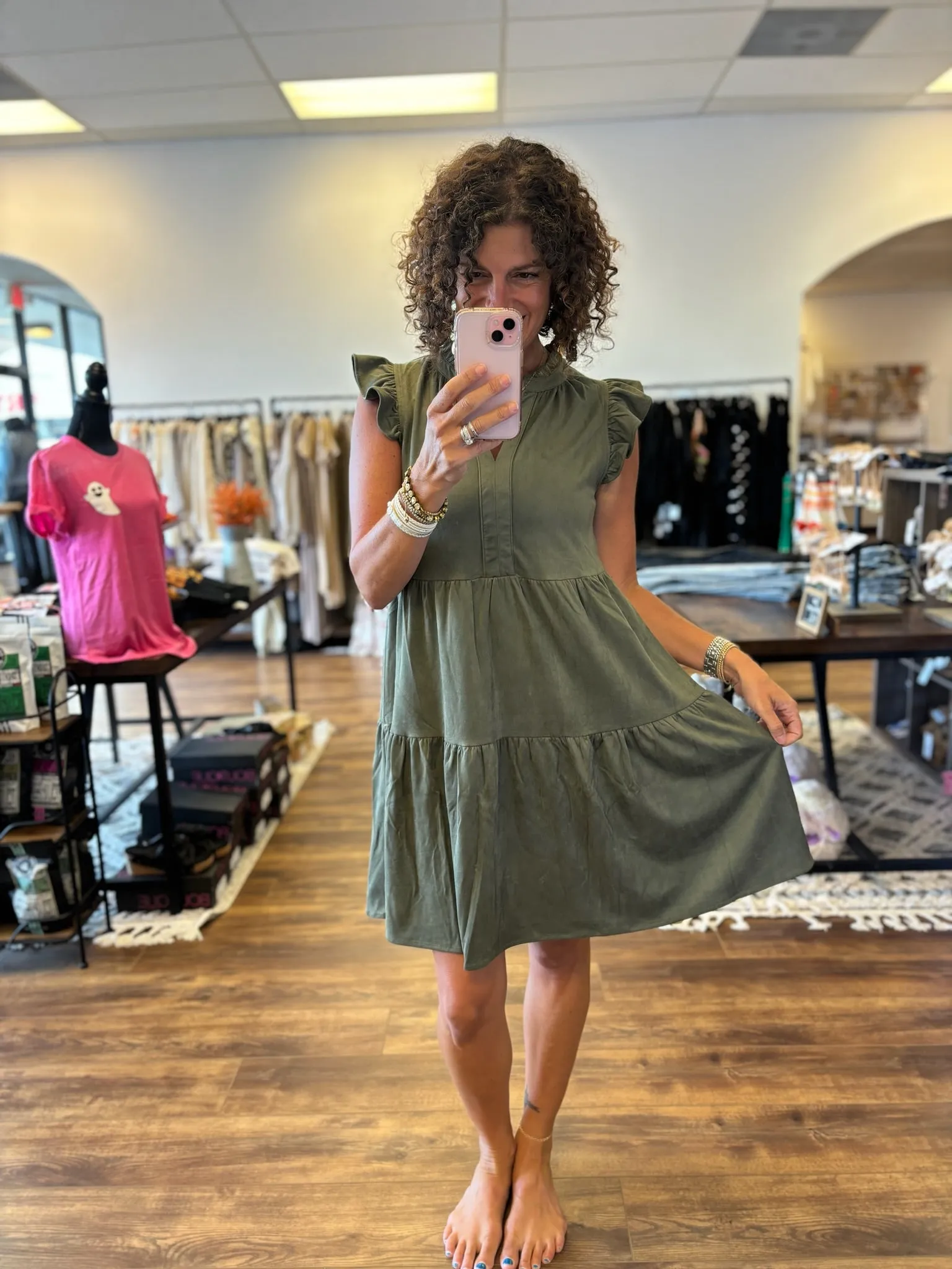 Faux Suede Tiered Mini Dress