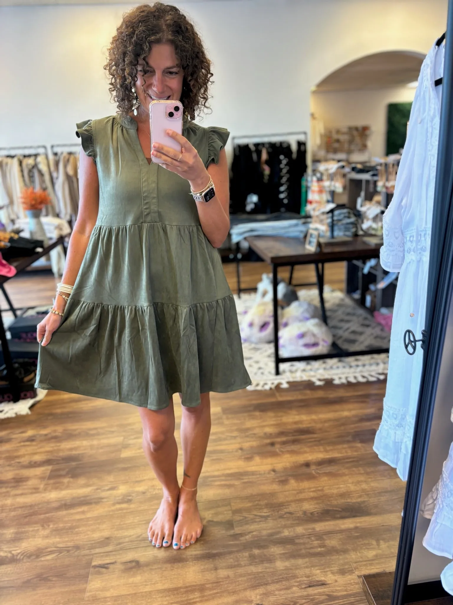 Faux Suede Tiered Mini Dress
