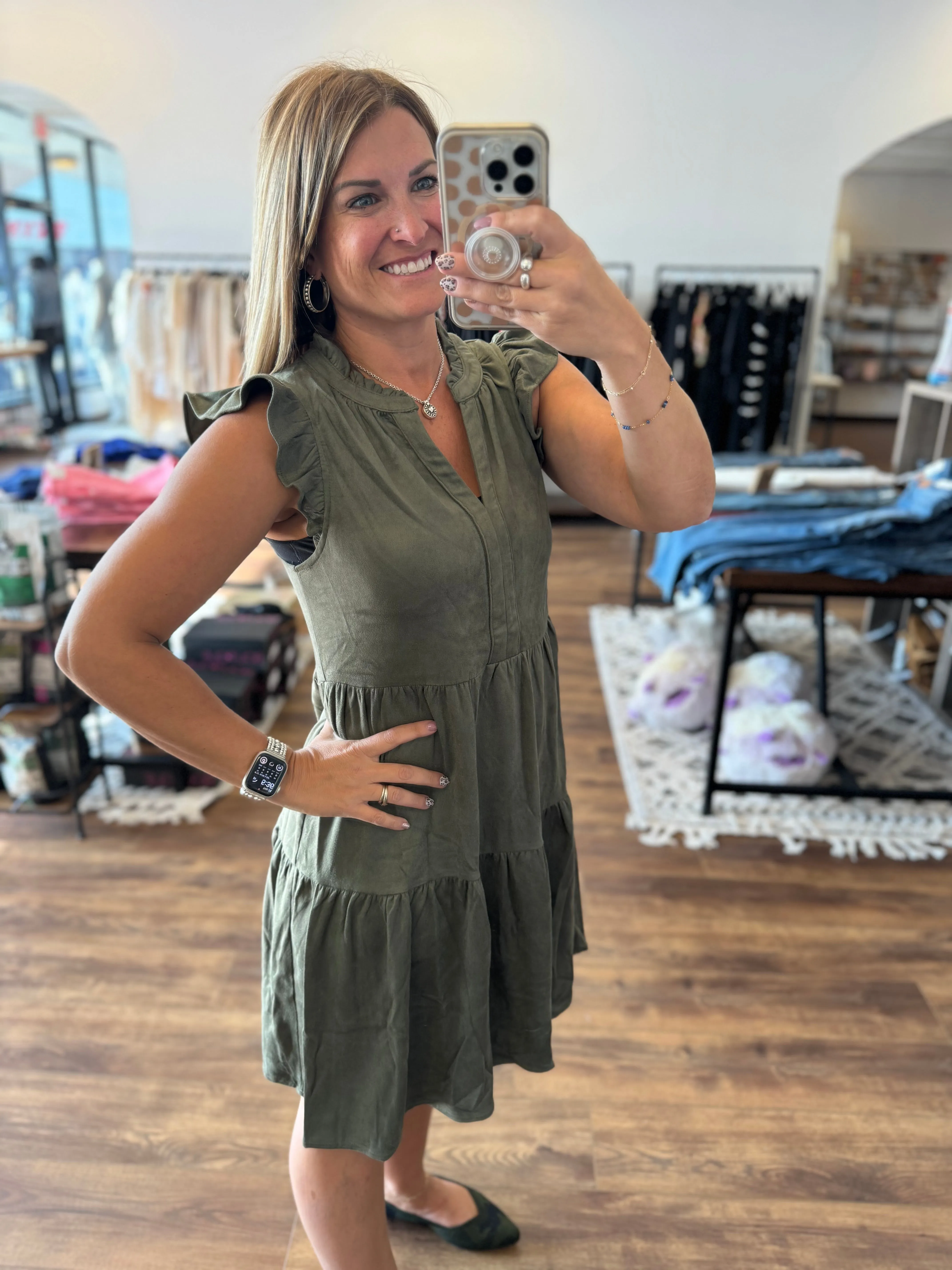 Faux Suede Tiered Mini Dress