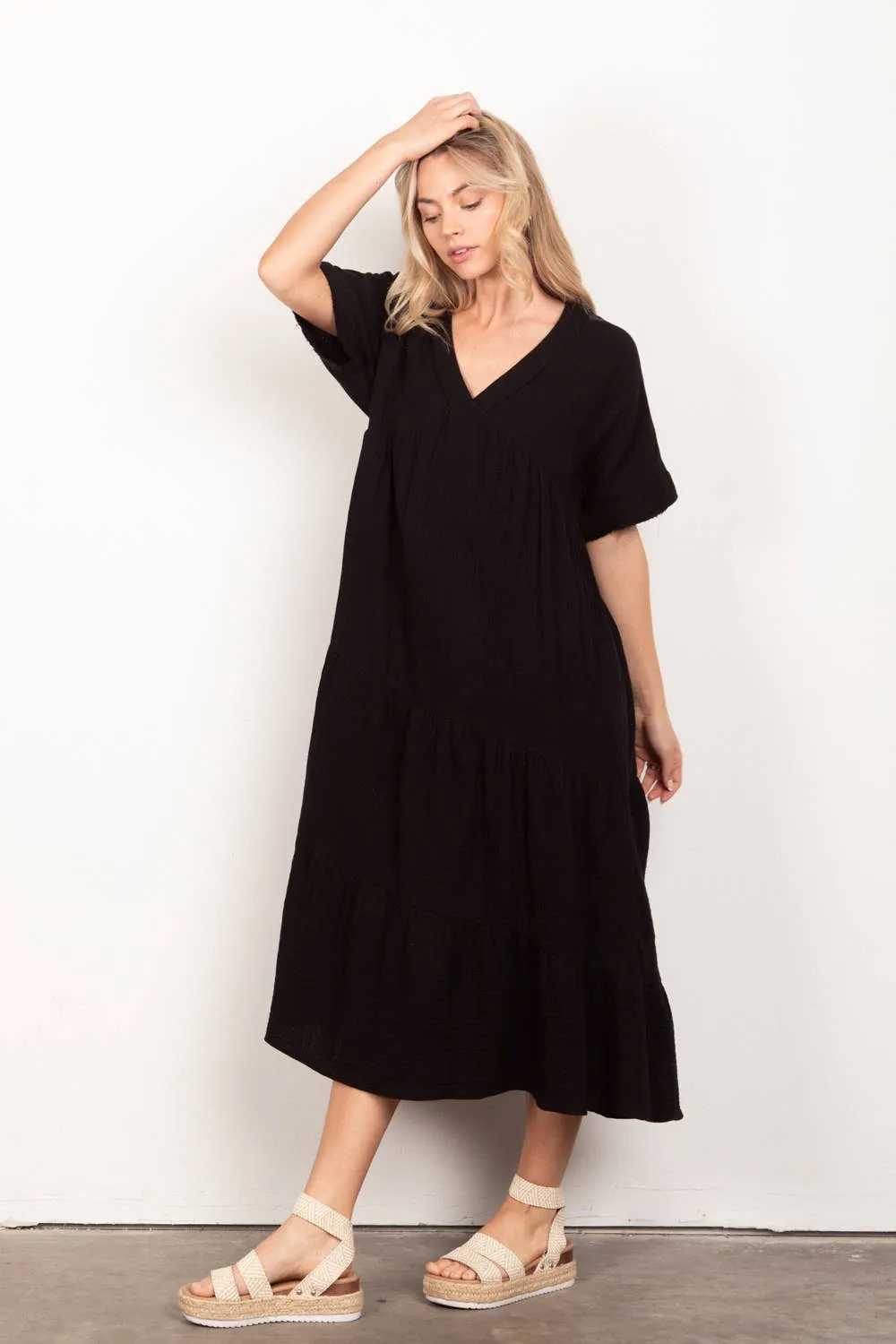 FINAL SALE If You Only Knew Soft Gauze Midi Dress in Curvy