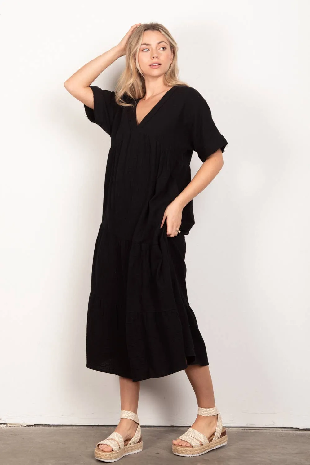FINAL SALE If You Only Knew Soft Gauze Midi Dress in Curvy