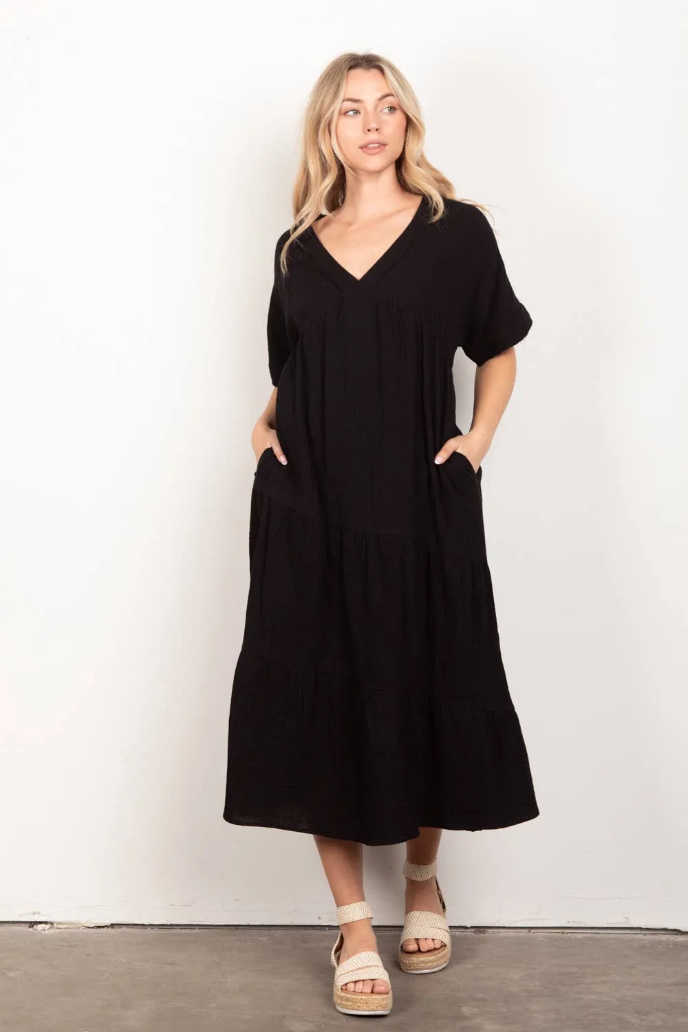 FINAL SALE If You Only Knew Soft Gauze Midi Dress in Curvy