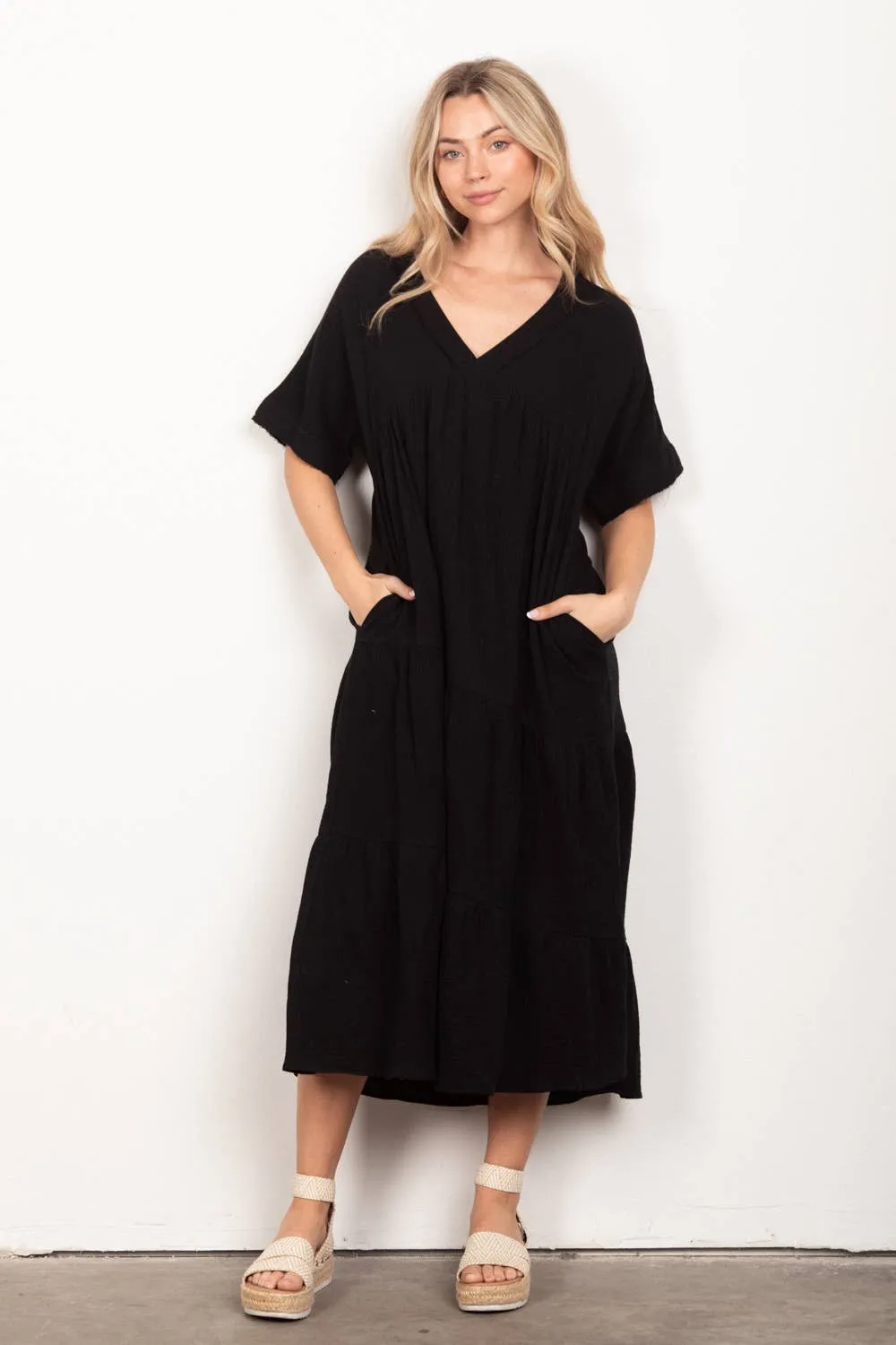 FINAL SALE If You Only Knew Soft Gauze Midi Dress in Curvy