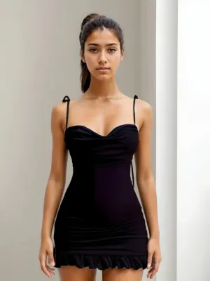 Flytonn- Open Back Lace Up Mini Dress
