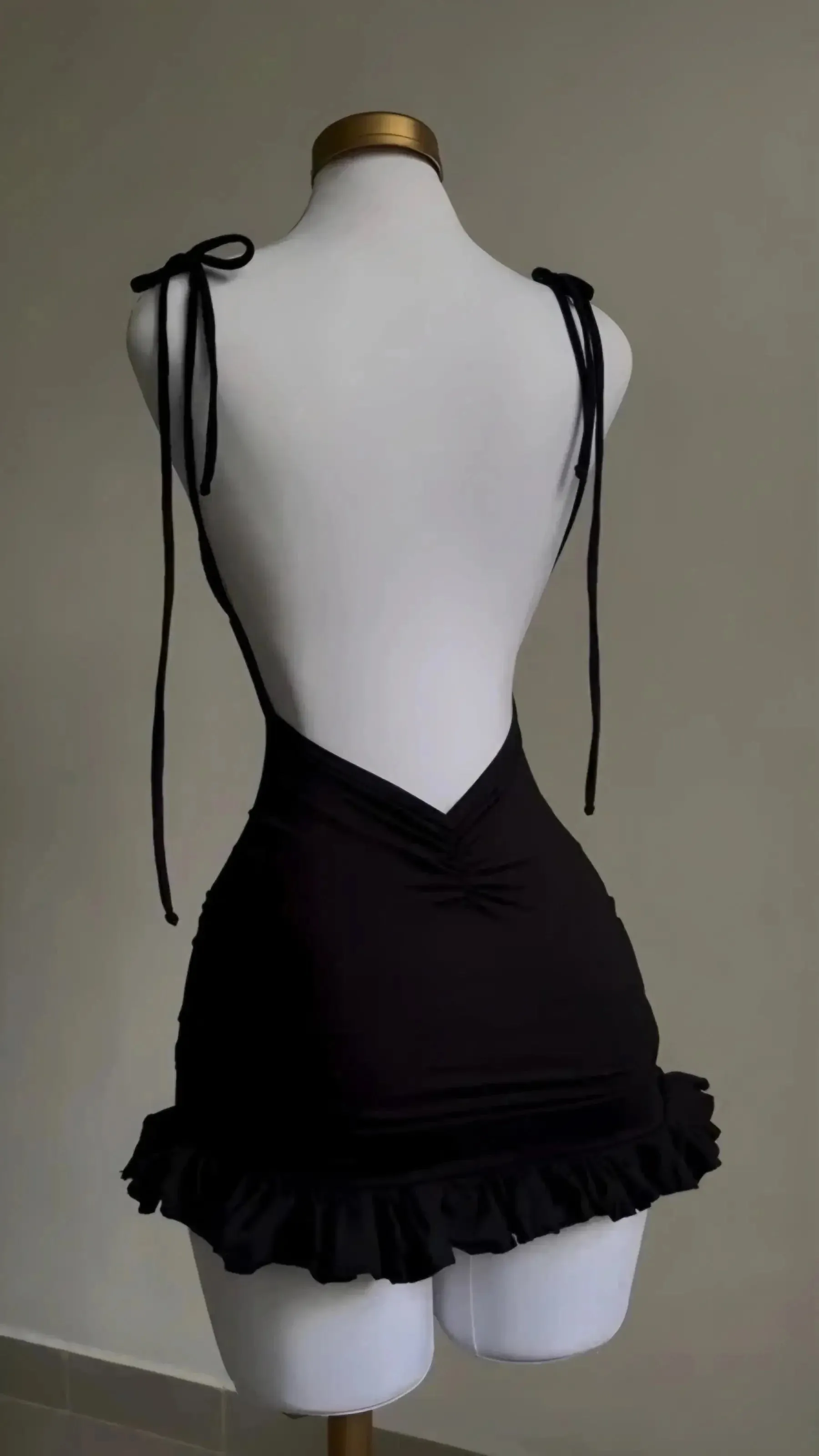 Flytonn- Open Back Lace Up Mini Dress
