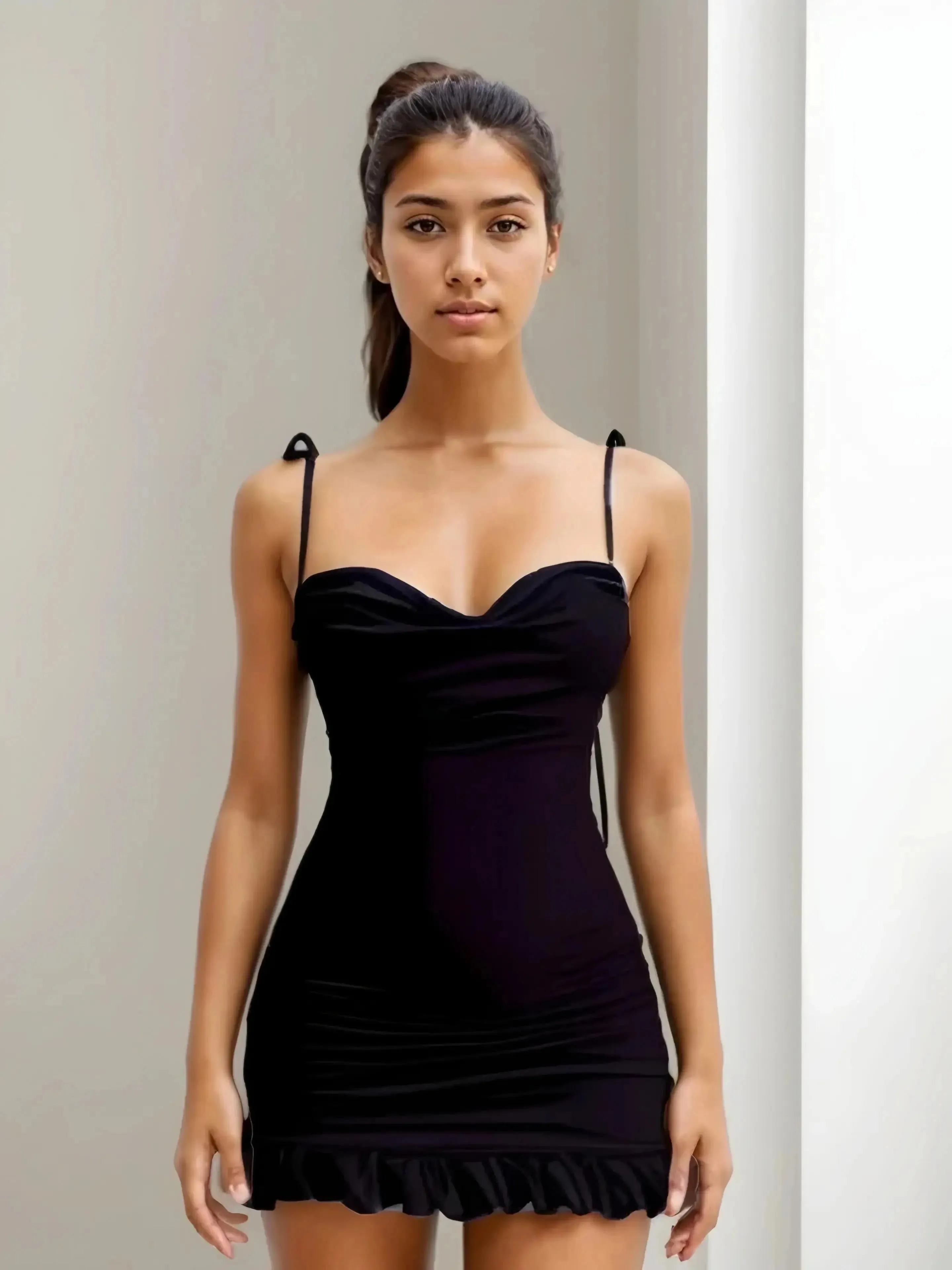 Flytonn- Open Back Lace Up Mini Dress