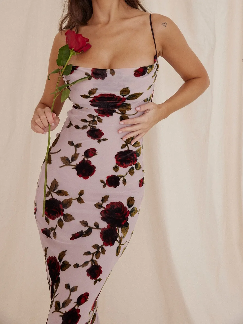 Flytonn- Serena Pink Devore Maxi Dress