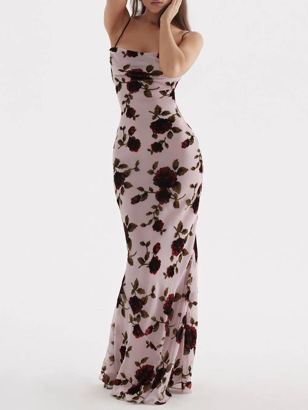 Flytonn- Serena Pink Devore Maxi Dress