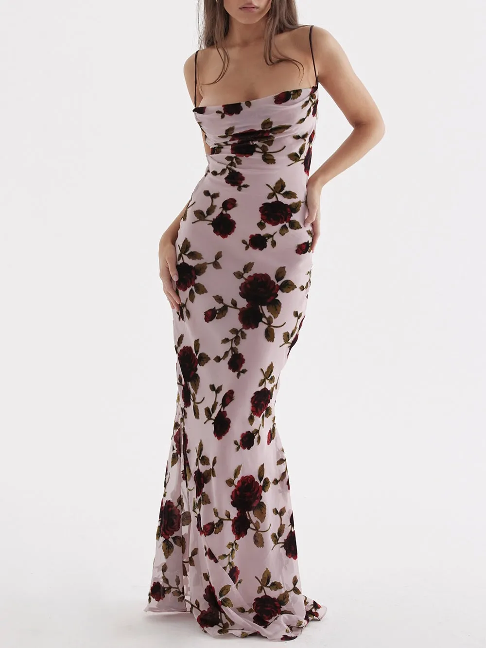 Flytonn- Serena Pink Devore Maxi Dress