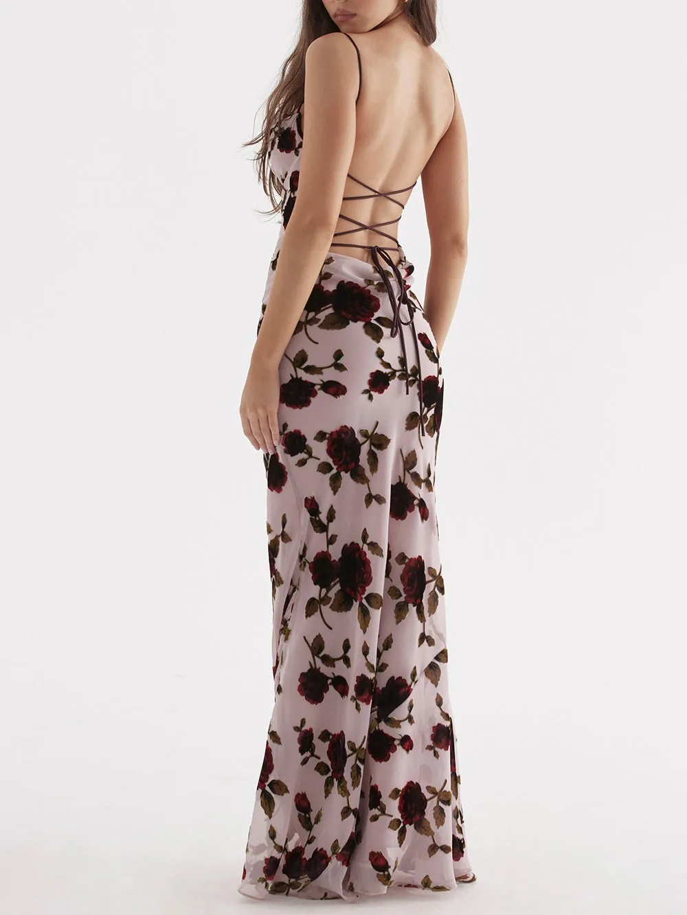 Flytonn- Serena Pink Devore Maxi Dress