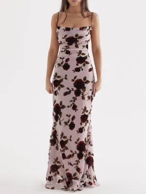 Flytonn- Serena Pink Devore Maxi Dress