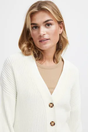 Fransa Boxy Ribbed Cardigan Soft White