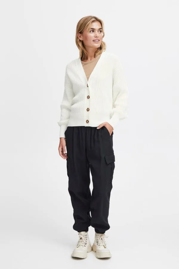 Fransa Boxy Ribbed Cardigan Soft White