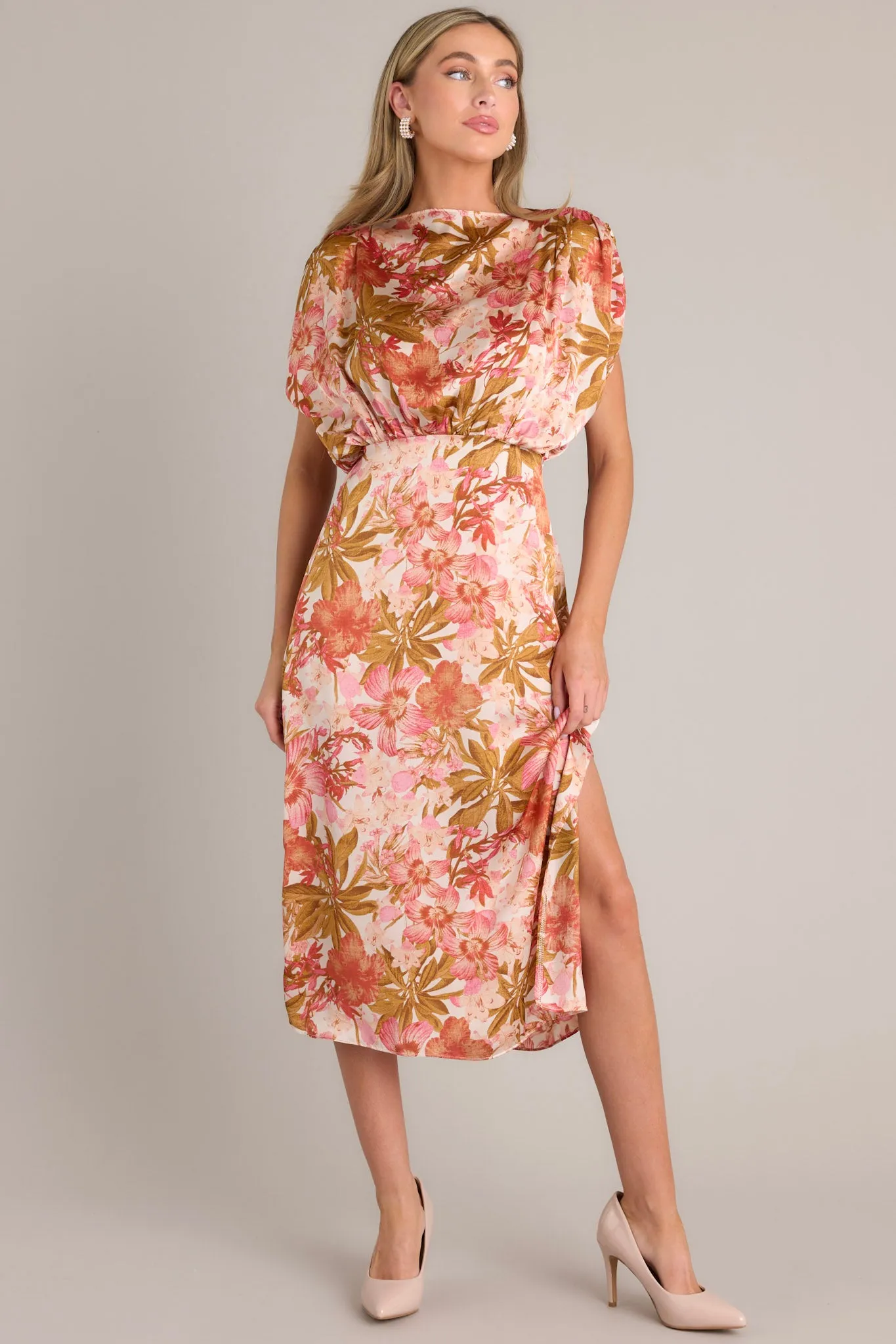 Garden Romance Rose Pink Floral Midi Dress